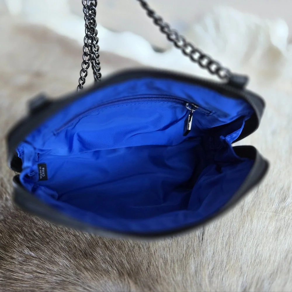 Rare!! MZ Wallace Black Leather Emily Crossbody with Blue Interior - Picture 11 of 12